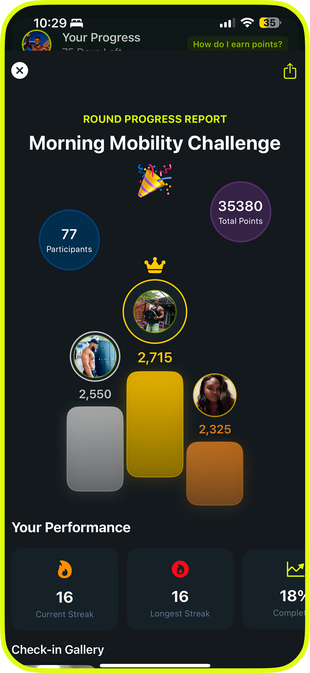 Pulse App - Round progress and leaderboard